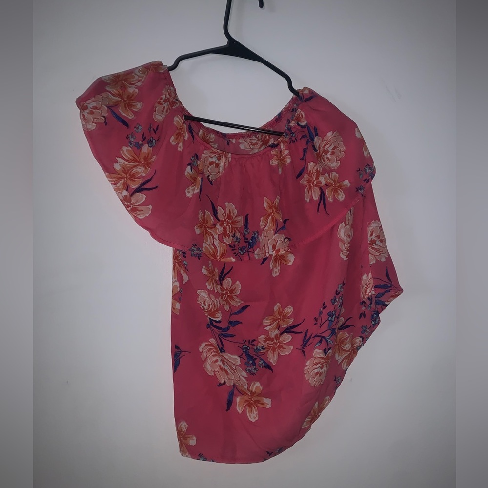 One shoulder pink Hawaiian shirt